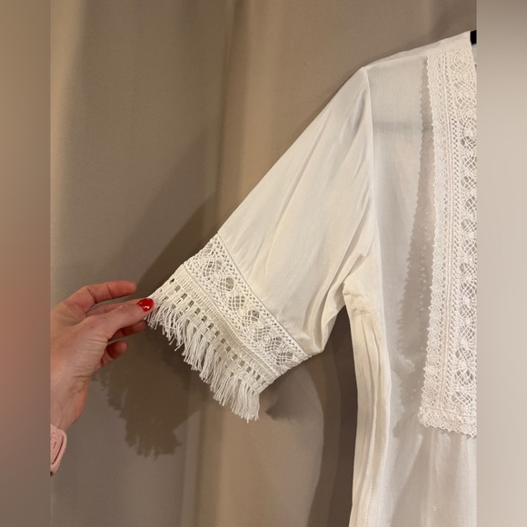 Serviano White Embroidered Top with Pink and Blue Accents - Picture 2 of 6